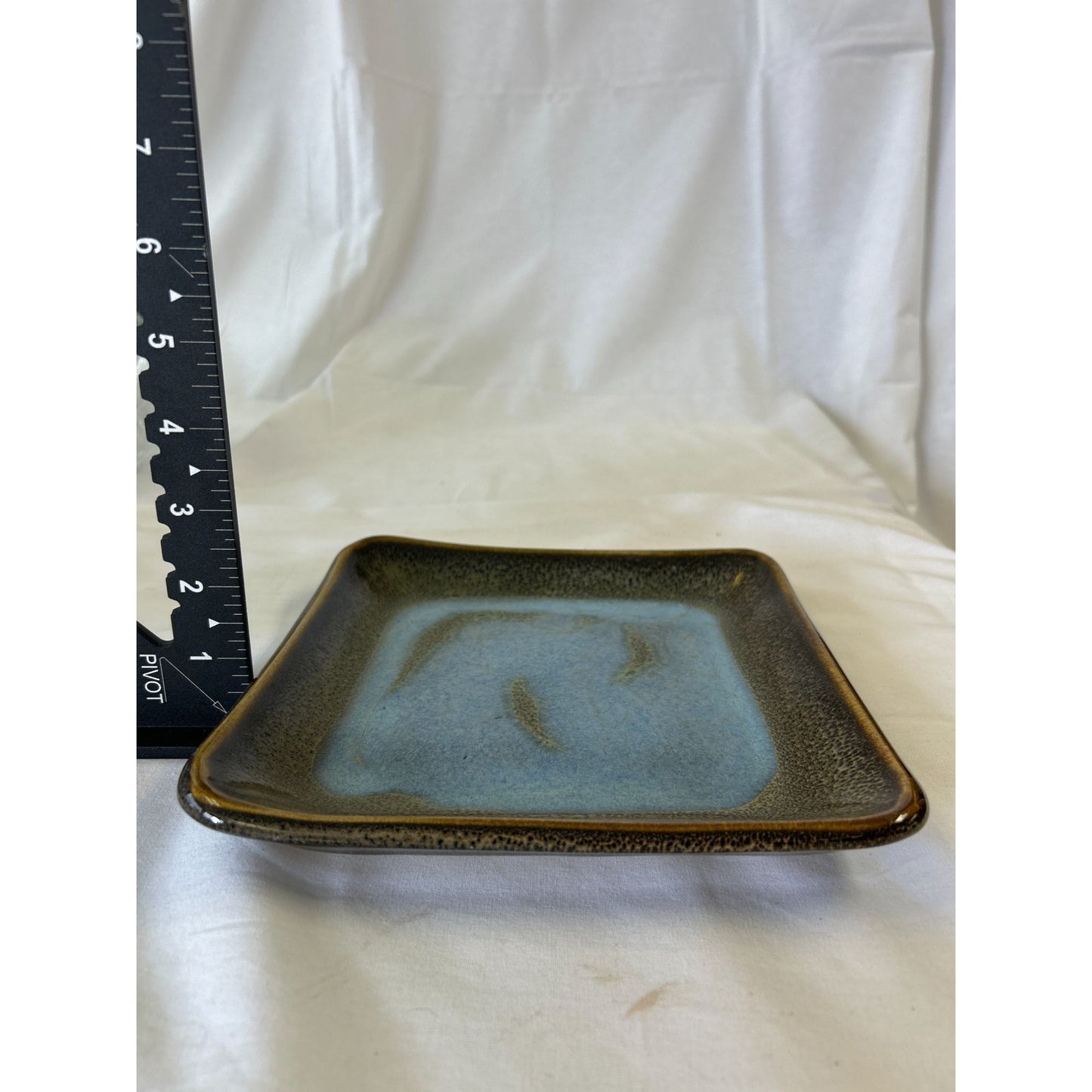 Handmade Ceramic Square Plate 7x7 Inches Rustic Blue & Brown Glaze Stoneware Tableware