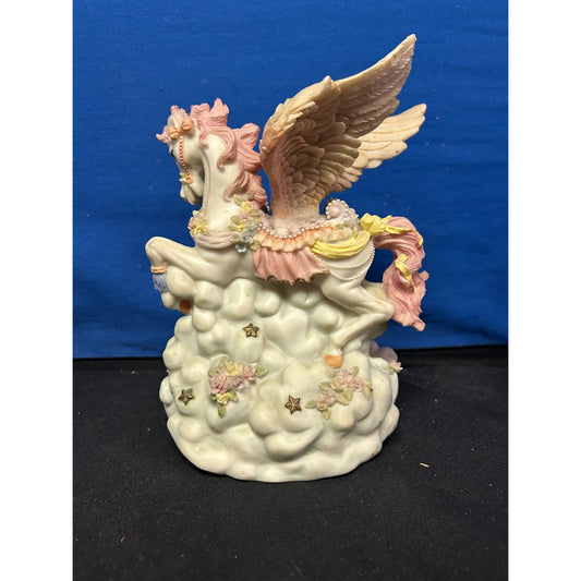 Porcelain Pegasus & Foal Carousel Figurine Music Box "The Sound Of Music" Pastel Colors 7" Tall