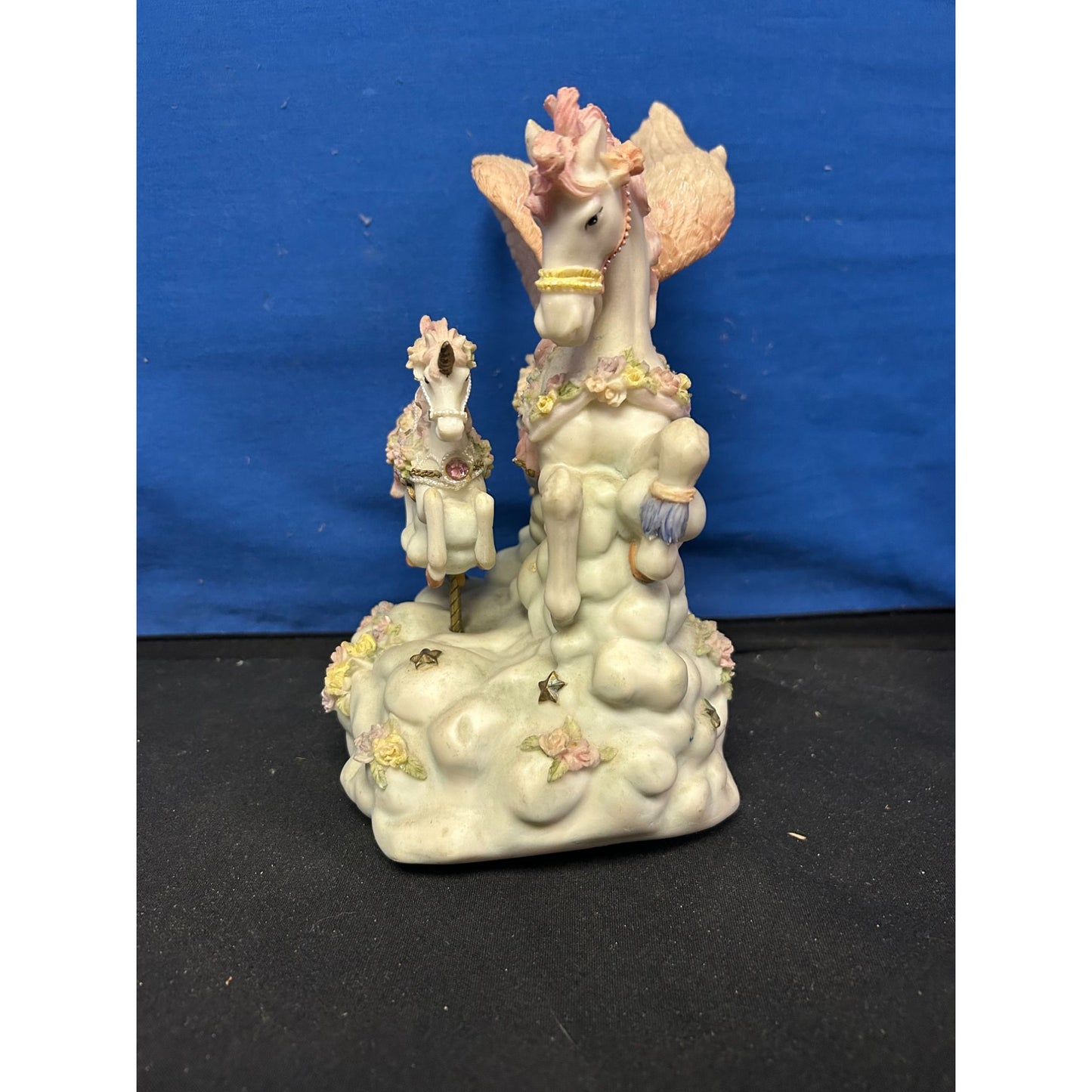 Porcelain Pegasus & Foal Carousel Figurine Music Box "The Sound Of Music" Pastel Colors 7" Tall