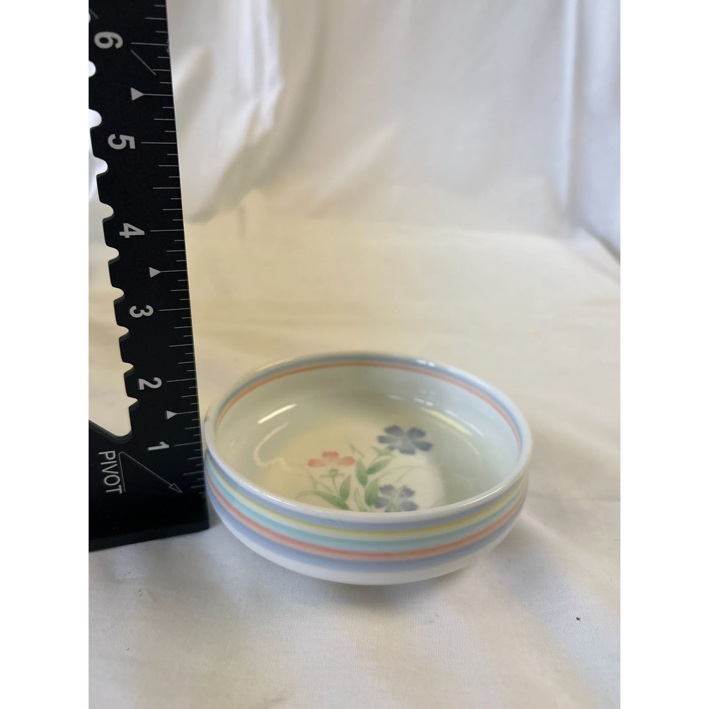 Vintage Porcelain Floral Bowl With Pastel Stripes 4.25" Diameter