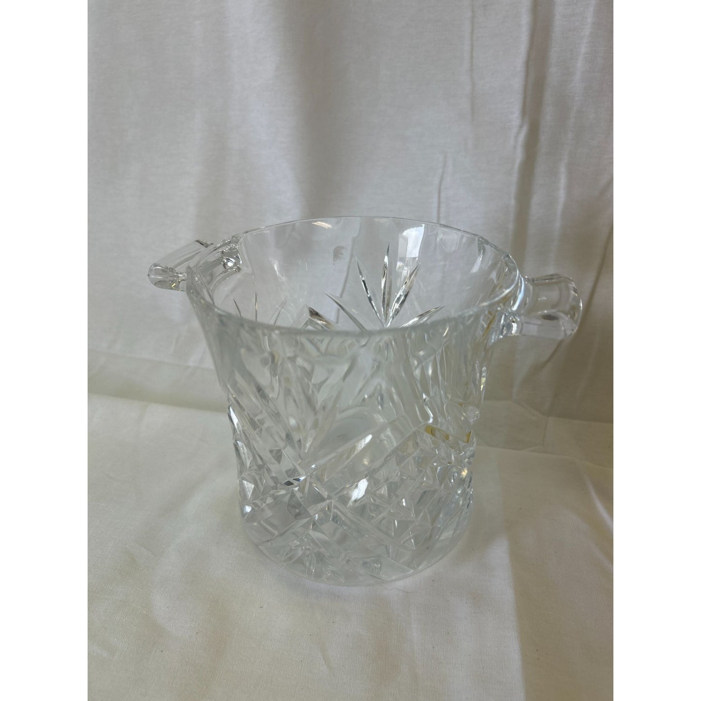 Vintage Clear Cut Glass Ice Bucket With Handles - 5.5" Tall & 5.25" Diameter Elegant Barware