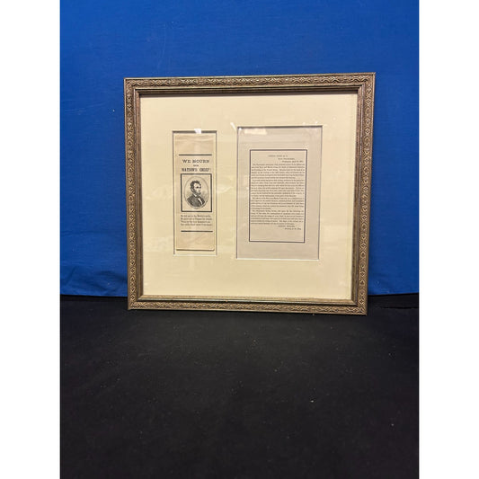 Framed Abraham Lincoln Memorabilia Print "We Mourn Our Nations Chief" & Navy Dept. General Order No. 51