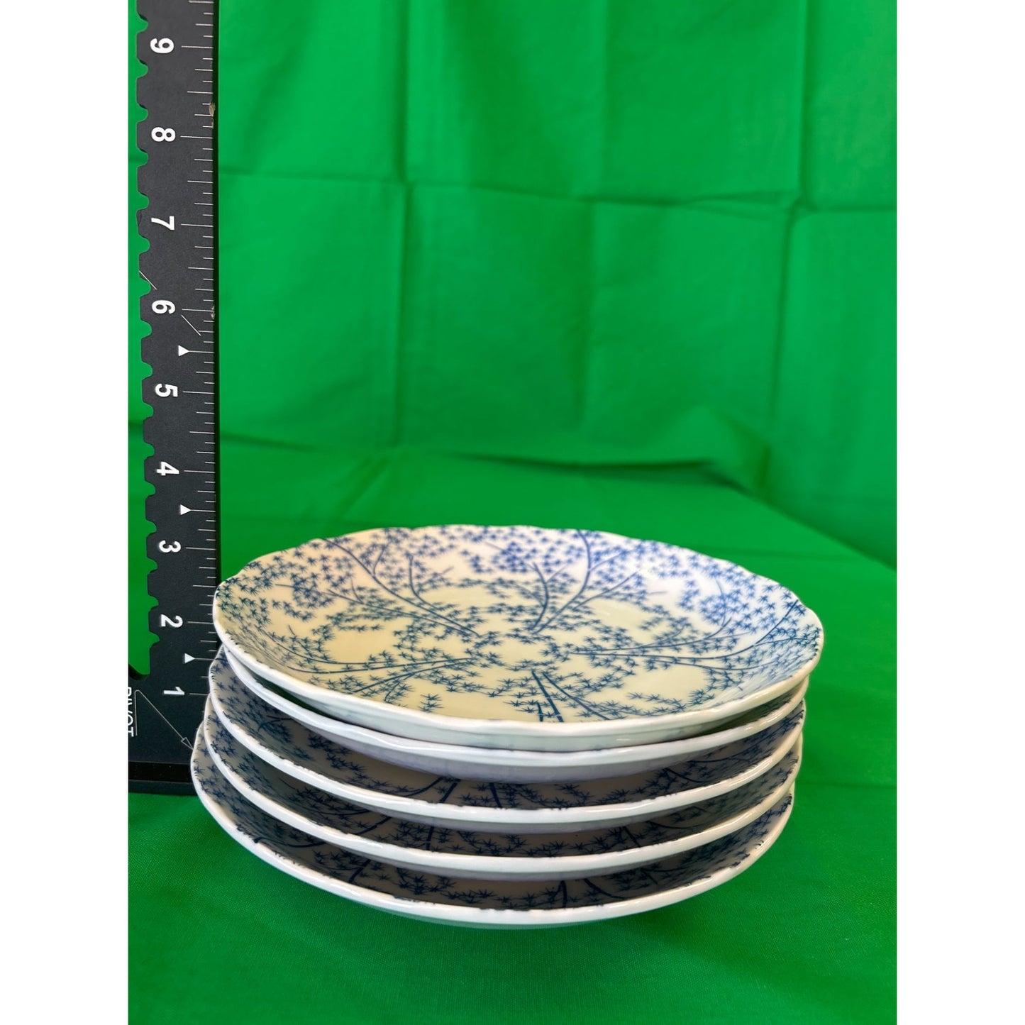 Set Of 5 Blue & White Ceramic Plates With Floral Pattern