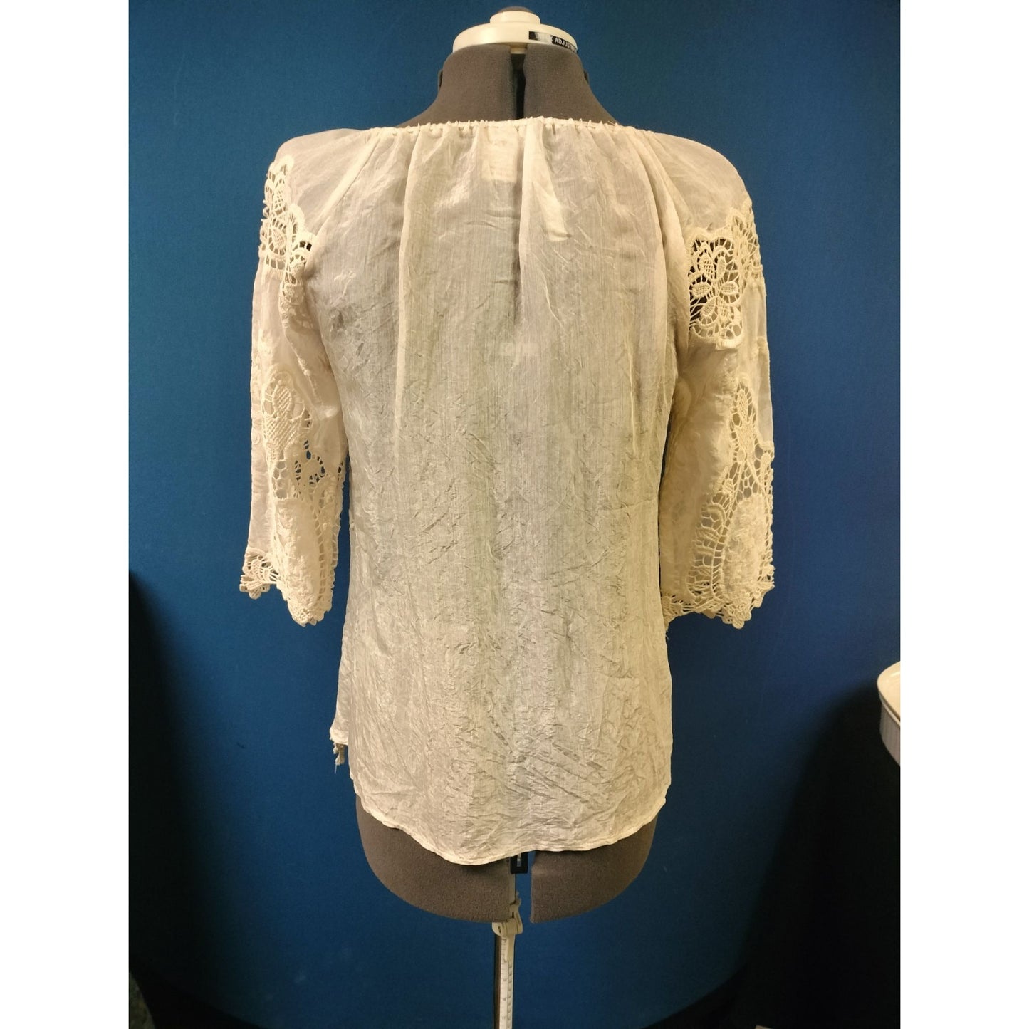 Forgotten Grace White Lace Crochet Tunic Top Small Bell Sleeves Boho Style