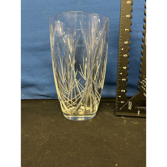 Cut Crystal Clear Tall Vase With Etched Grass Design