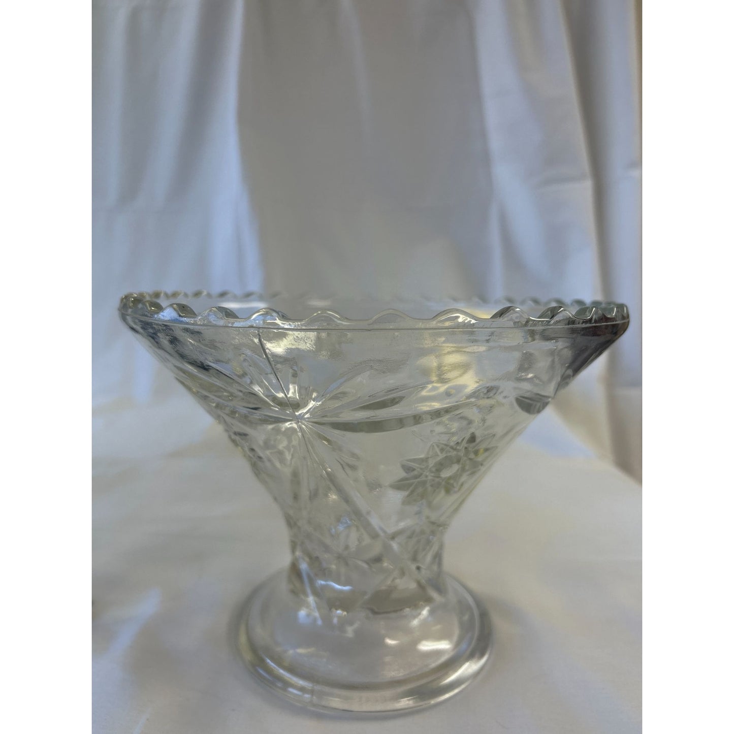 Vintage Clear Pressed Punch Bowl Stand/Glass Vase With Star of David Design