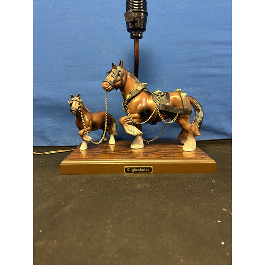 Clydesdale Horse Figurine Lamp With Wood Base