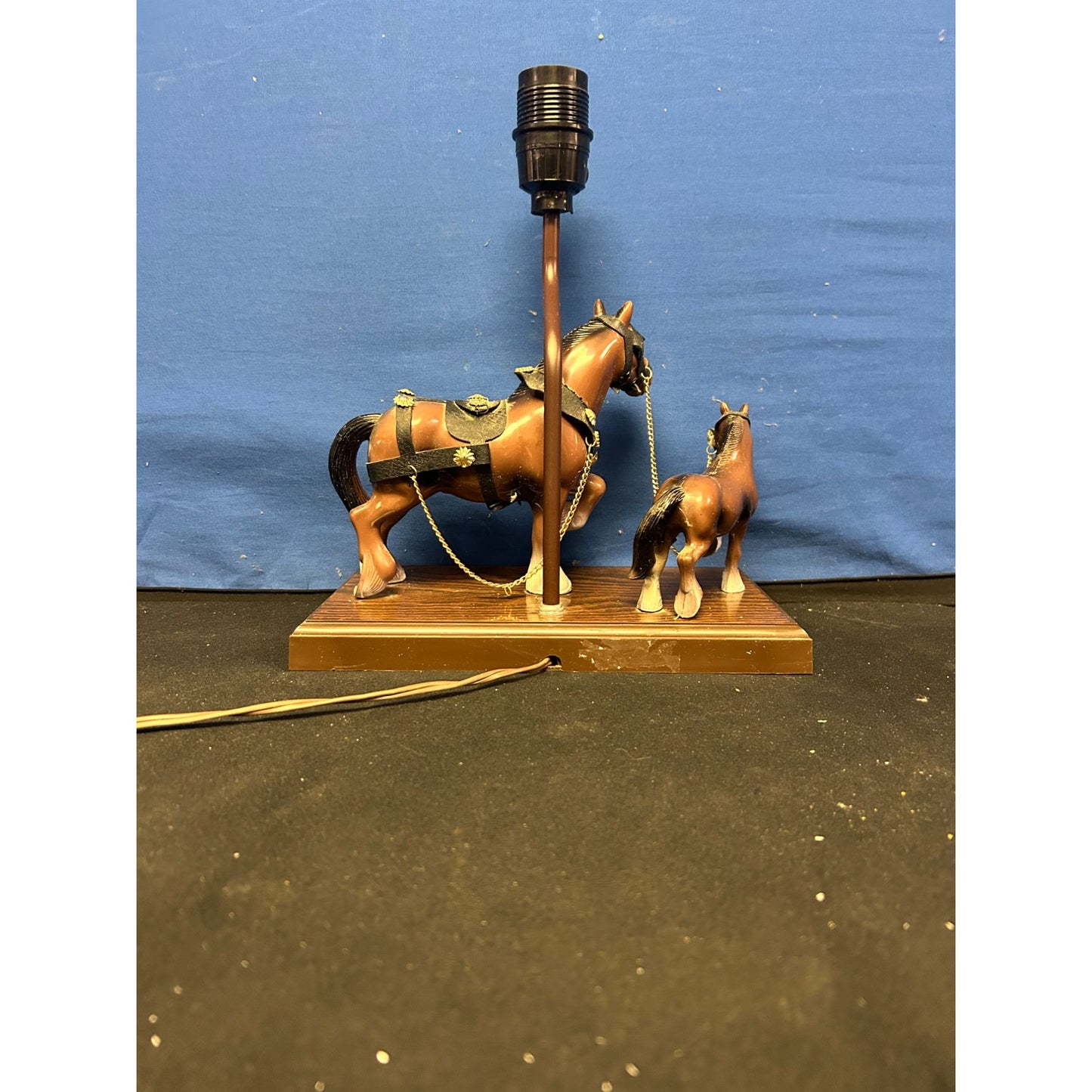 Clydesdale Horse Figurine Lamp With Wood Base