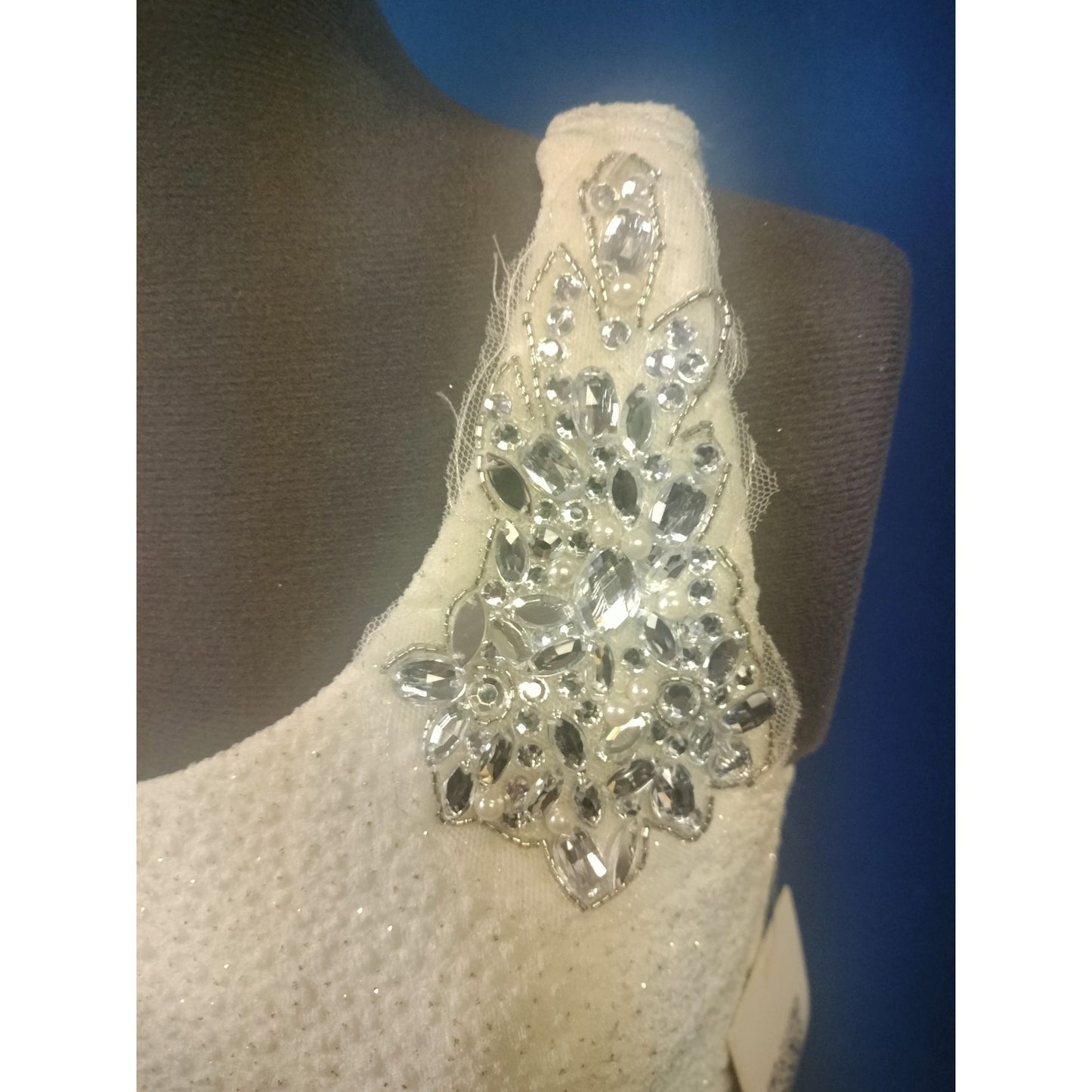 One-Shoulder Ivory Mini Dress With Beaded Detail By Emerald Sundae Size Large