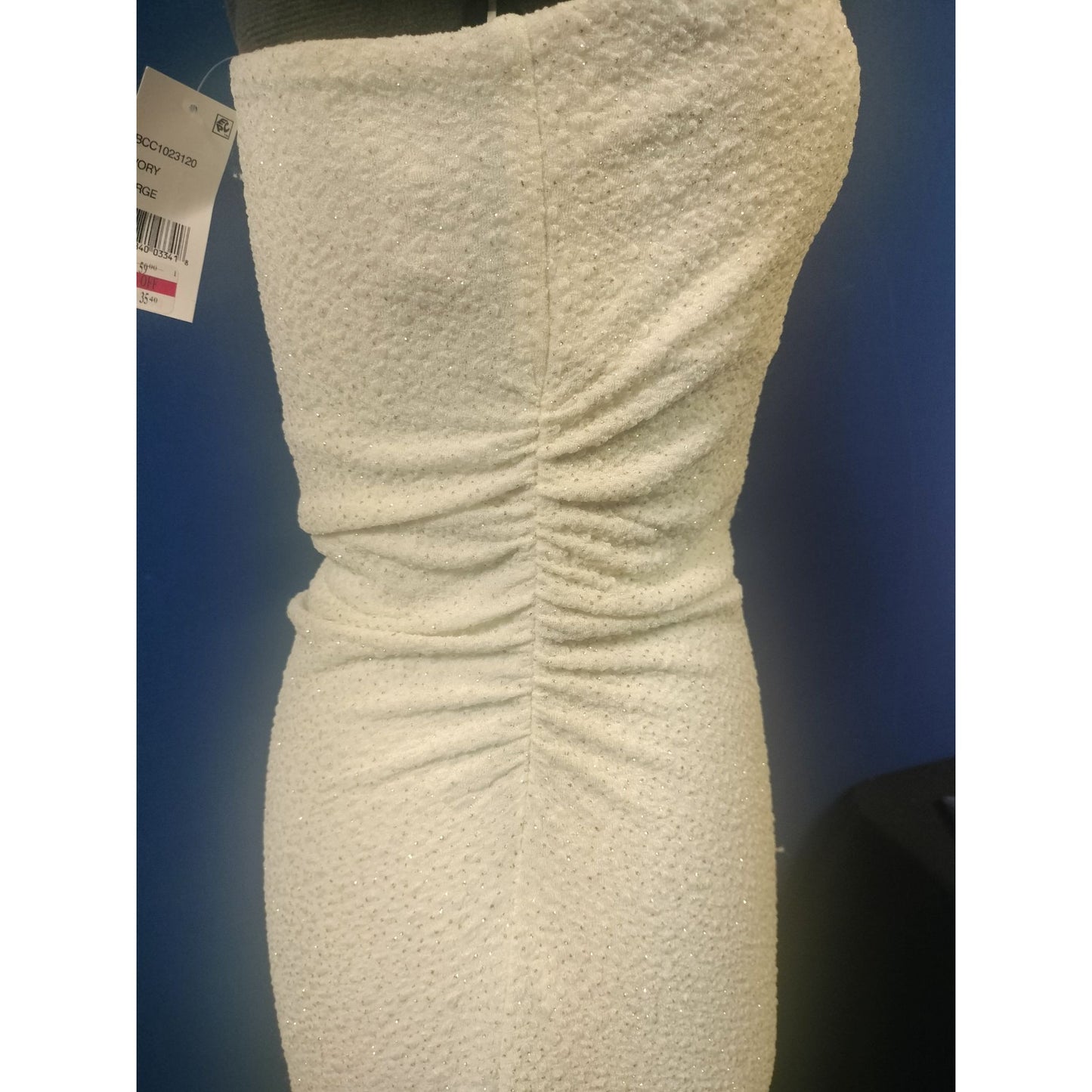 One-Shoulder Ivory Mini Dress With Beaded Detail By Emerald Sundae Size Large