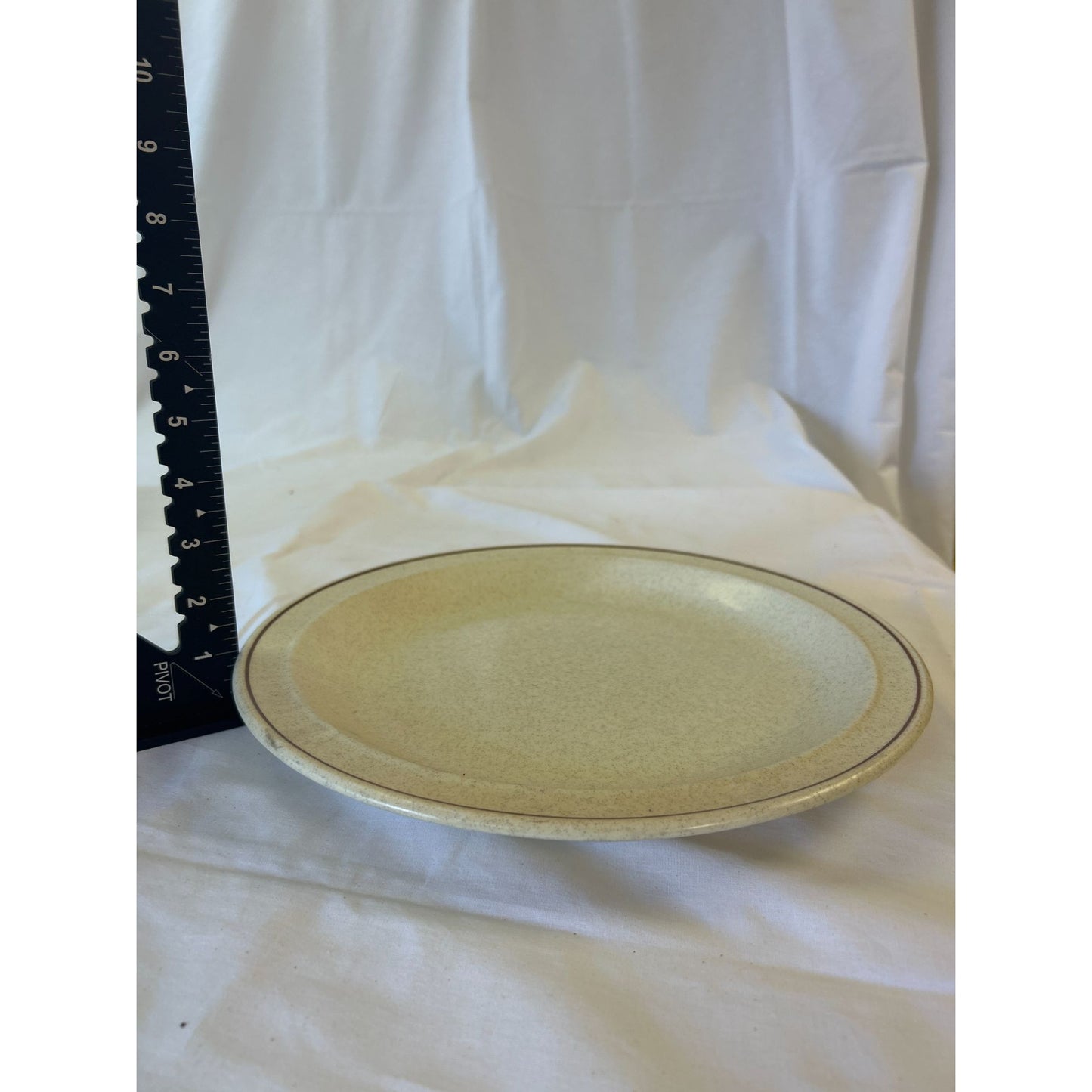 Vintage Tan Stoneware Dinner Plate With Brown Rim