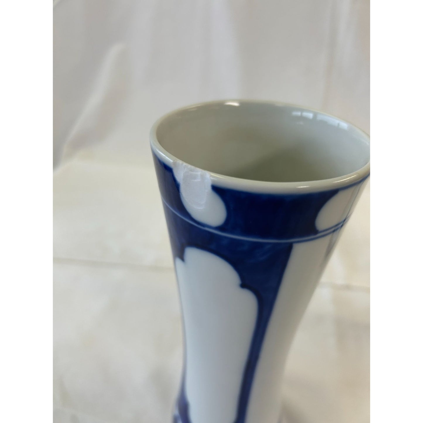 Set Of 2 Blue & White Ceramic Vases With Abstract Design