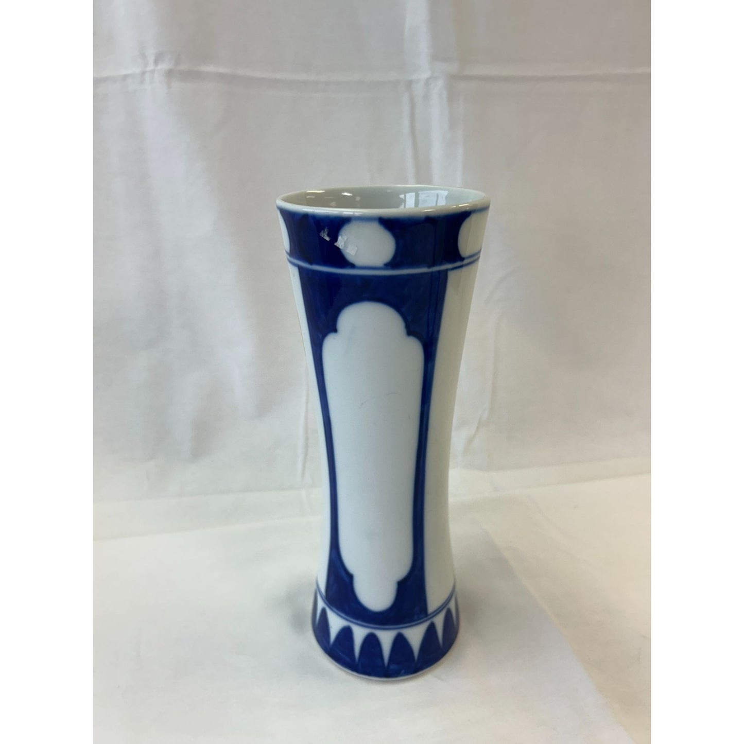 Set Of 2 Blue & White Ceramic Vases With Abstract Design