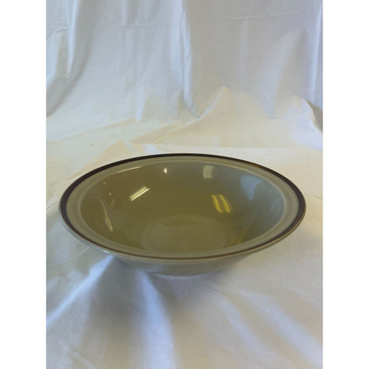 Vintage Stoneware Soup/Cereal Bowl Beige With Brown Trim 7" Diameter Durable & Timeless Dinnerware