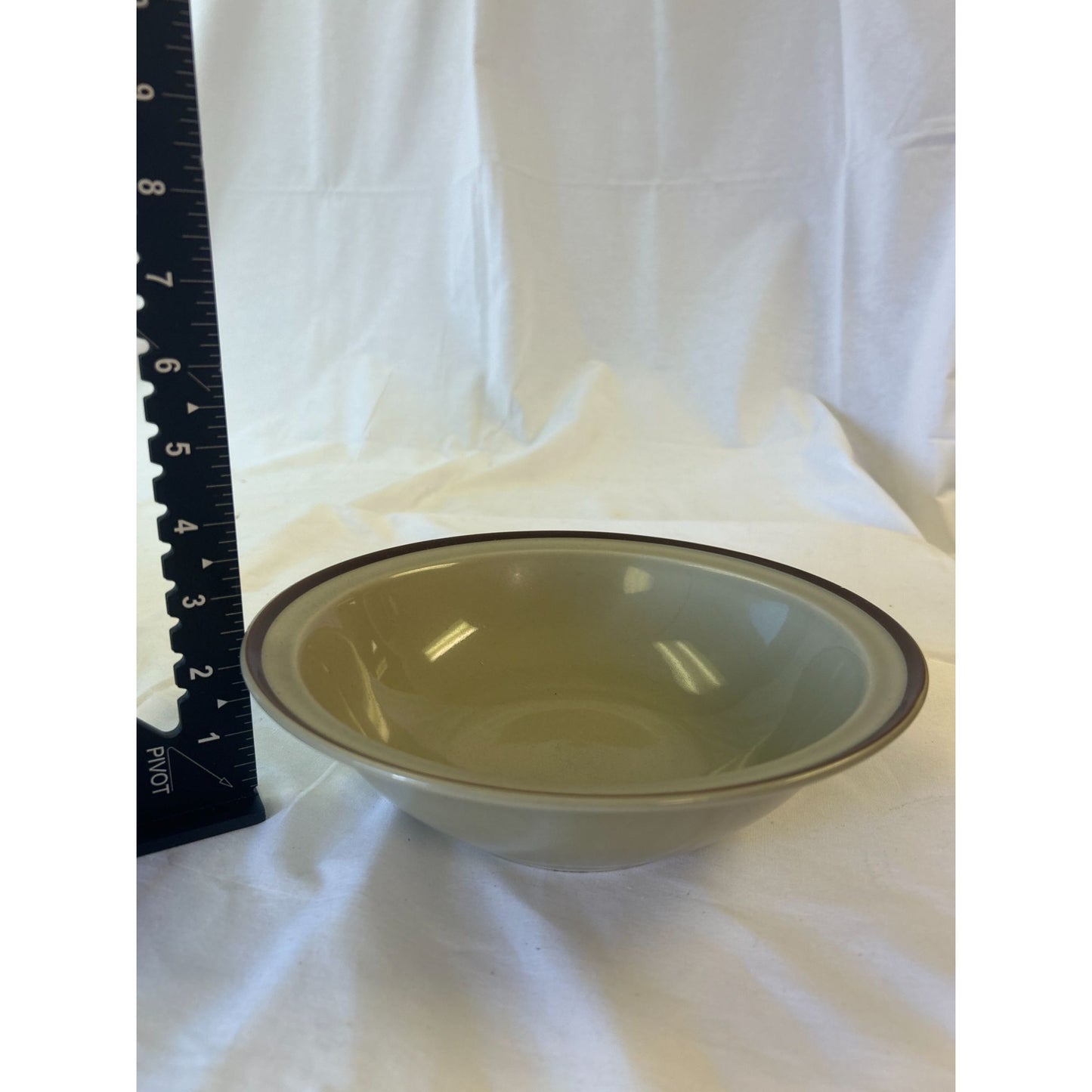 Vintage Stoneware Soup/Cereal Bowl Beige With Brown Trim 7" Diameter Durable & Timeless Dinnerware