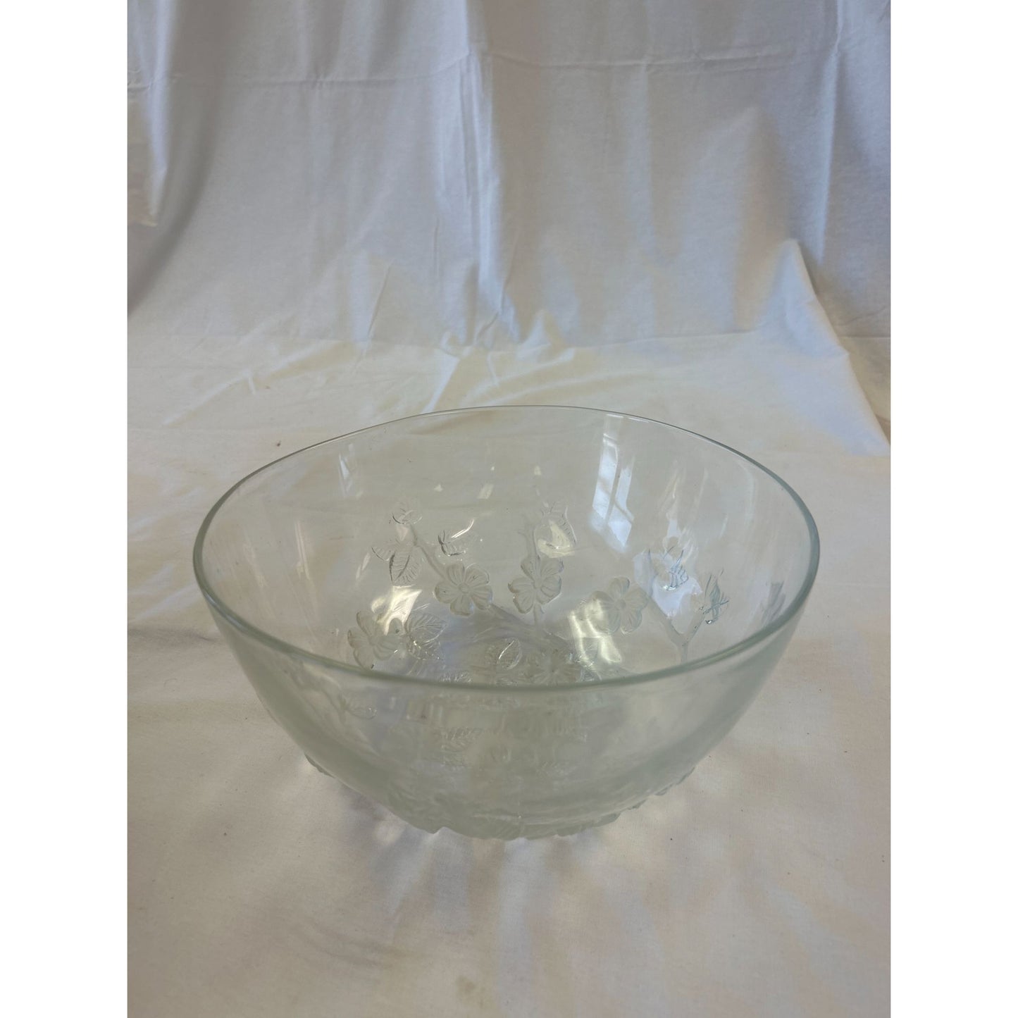 Vintage Clear Glass Bowl With Floral Embossed Design