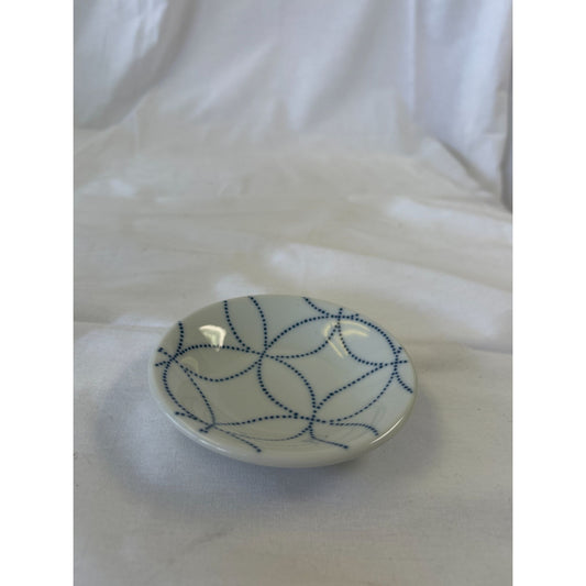 Small White & Blue Ceramic Patterned Dish 4 Inches