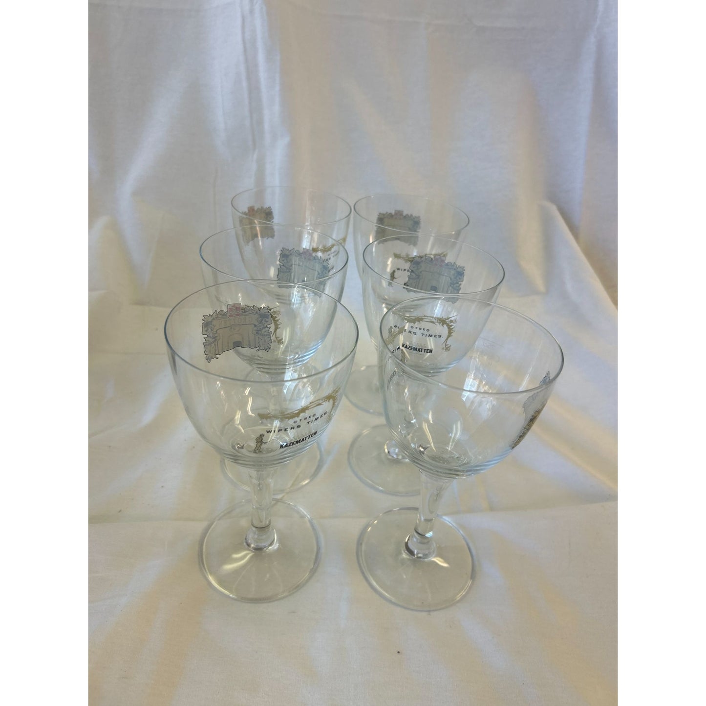 Set Of 6 Vintage Etched Clear Glass Goblets With Archway Design