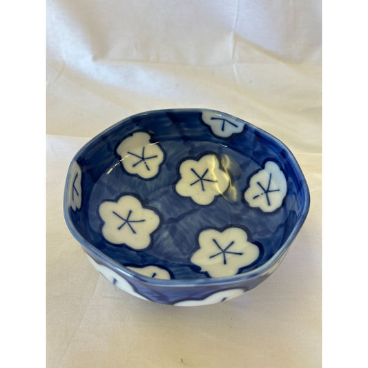 Handmade Blue & White Ceramic Bowl With Floral Design
