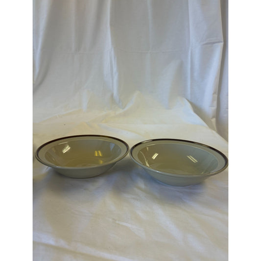 Set Of 2 Vintage Beige Bowls With Brown Rim