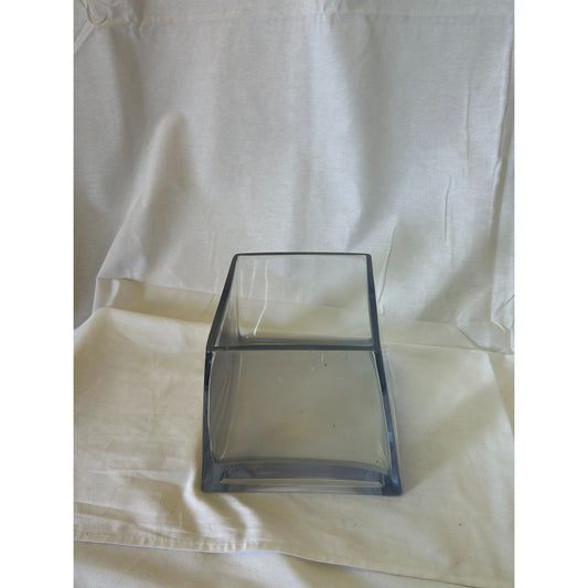 Modern Clear Glass Vase Geometric Design 6" Tall For Home Or Office Decor