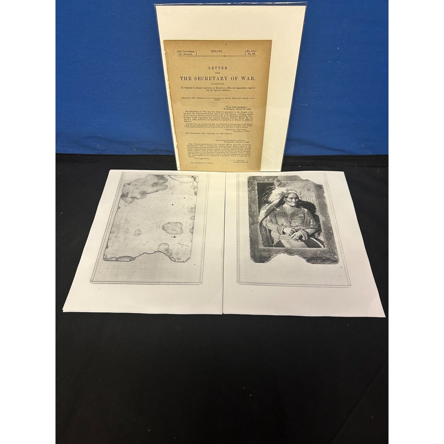 Antique 1890 Letter From Secretary Of War With Native American Photo Prints