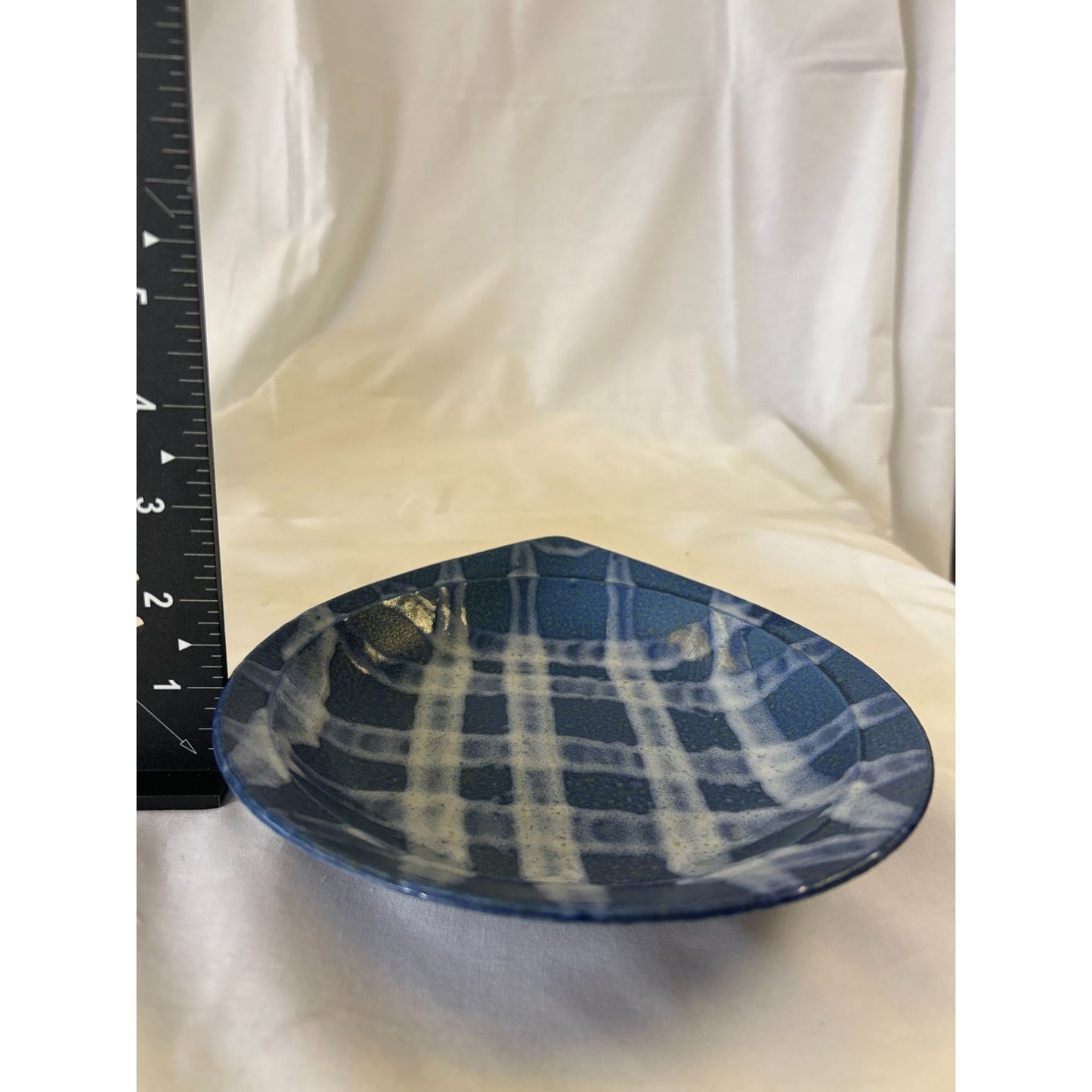 Blue Ceramic Plaid Patterned Decorative Plate 7.5" Modern Design For Home Kitchen Or Display