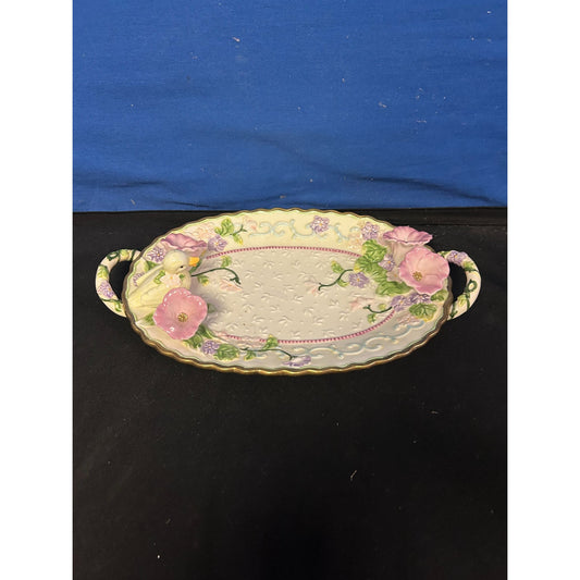 Vintage Avon China Floral Oval Serving Tray With Handles