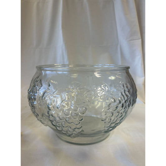 Vintage Clear Embossed Glass Bowl With Grape & Vine Design