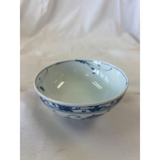 Vintage Blue & White Porcelain Bowl With Floral Pattern 4.5" Diameter