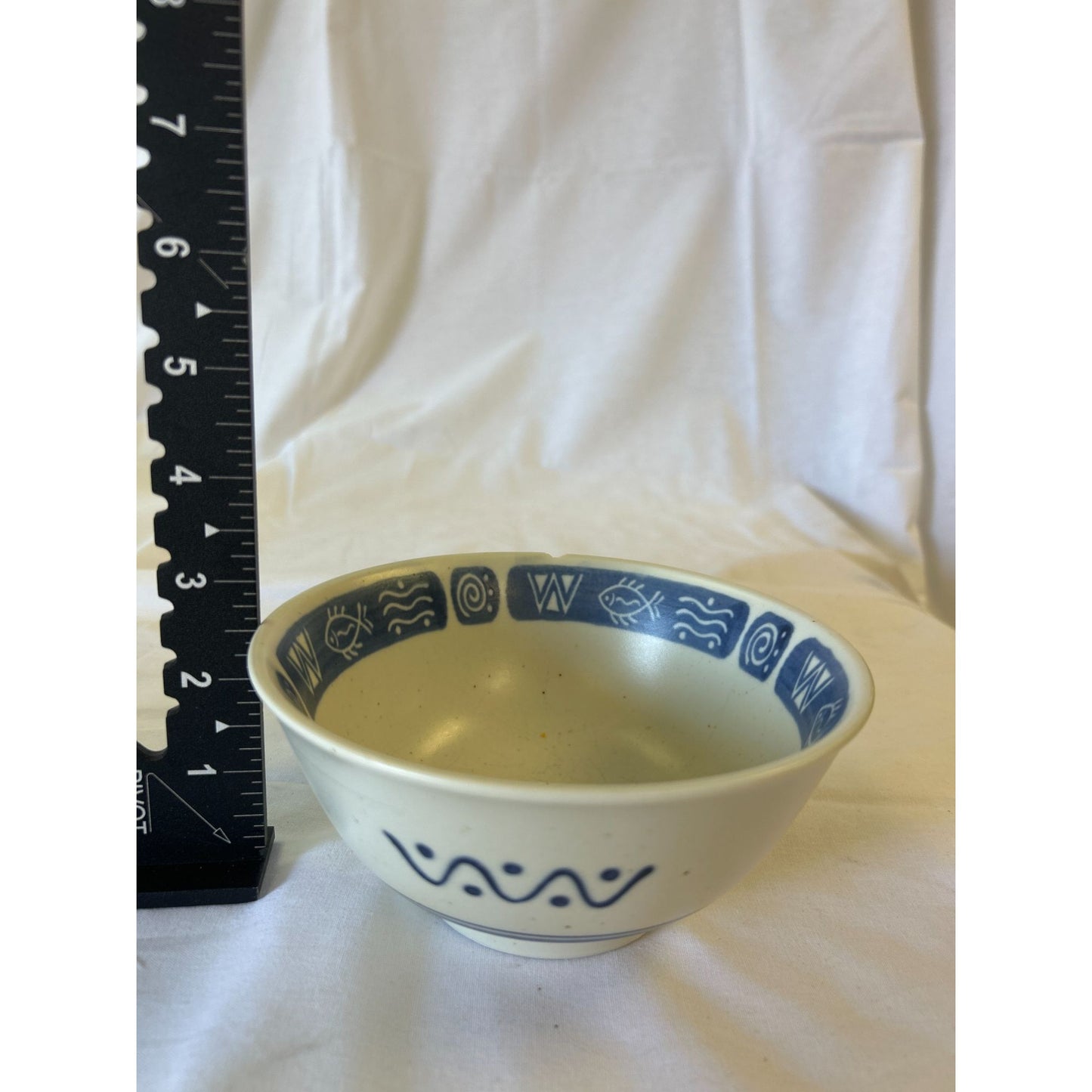 Vintage Ceramic Bowl With Blue Geometric & Nautical Design