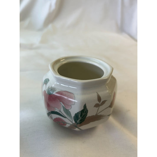 Floral Ceramic Mini Vase With Pink Flowers & Green Leaves Design