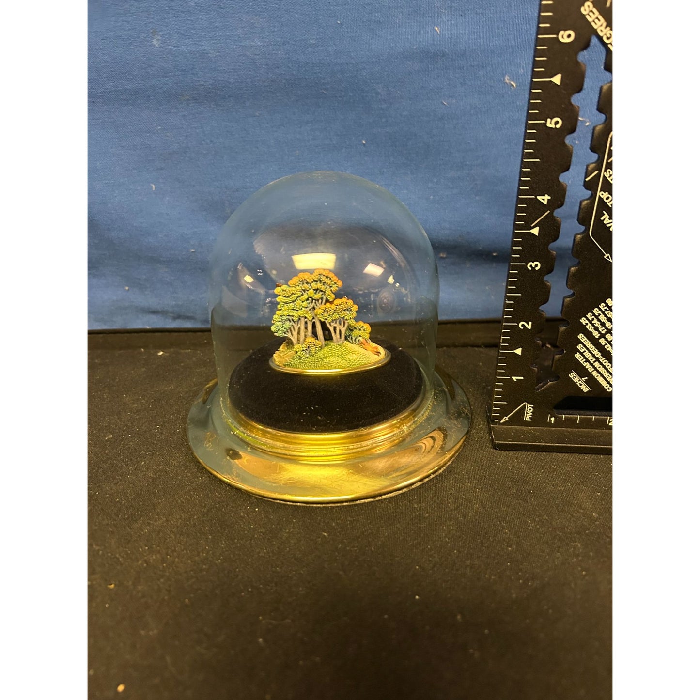 Miniature Tree Sculpture Under Glass Dome 3" Tall With Black Base Handmade Decor Display