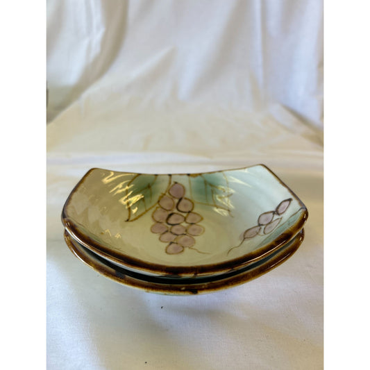 Handcrafted Ceramic Grapevine Patterned Dish Set - 2-Piece Decorative Plates