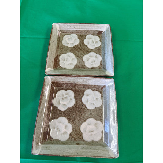 Set Of 2 Japanese Ceramic Plates With Floral Design 8x8 Inches