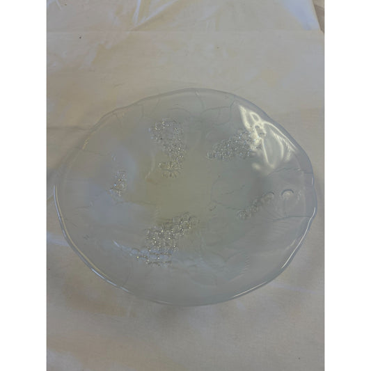 Frosted Glass Serving Plate With Grape & Leaf Design 10.5 Inches