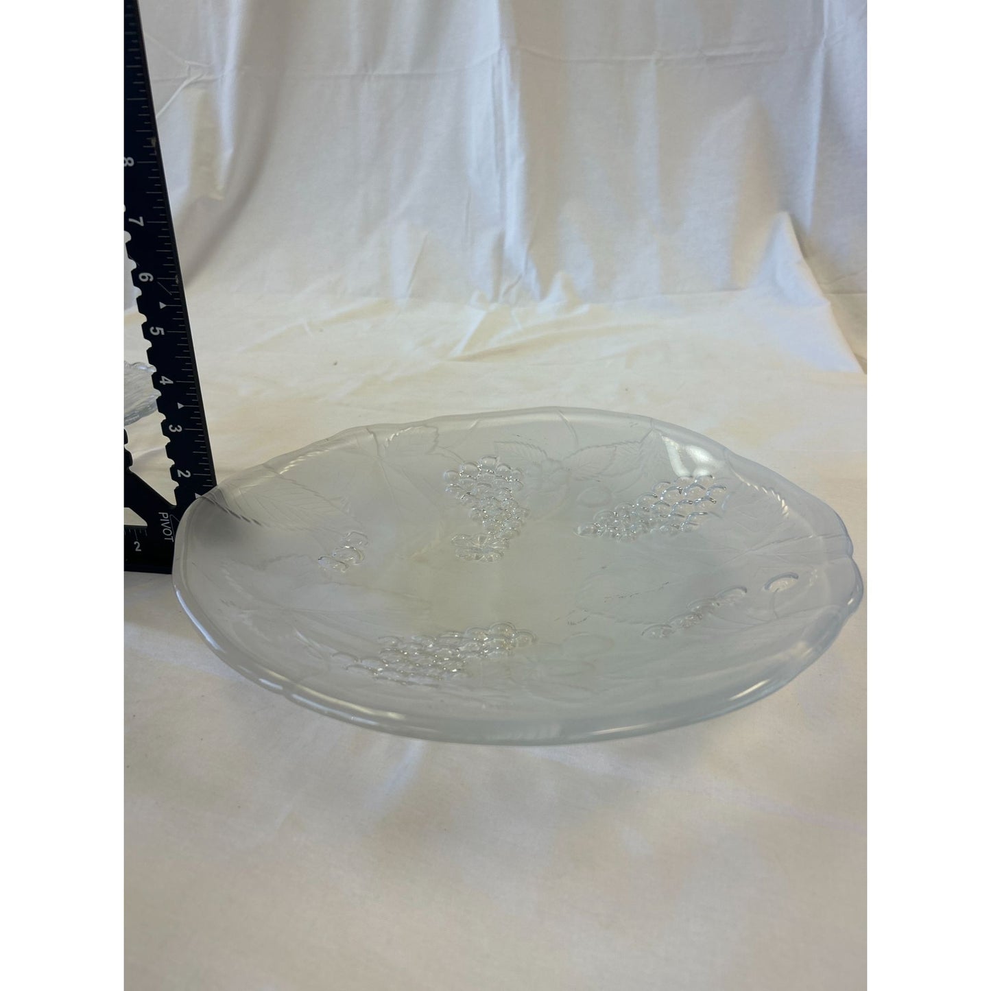 Frosted Glass Serving Plate With Grape & Leaf Design 10.5 Inches