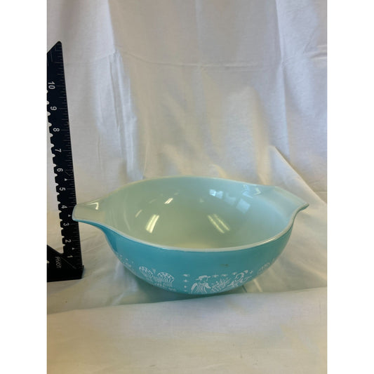 Pyrex Cinderella Mixing Bowl Turquoise 2.5 Qt Farmhouse Pattern Vintage Glass
