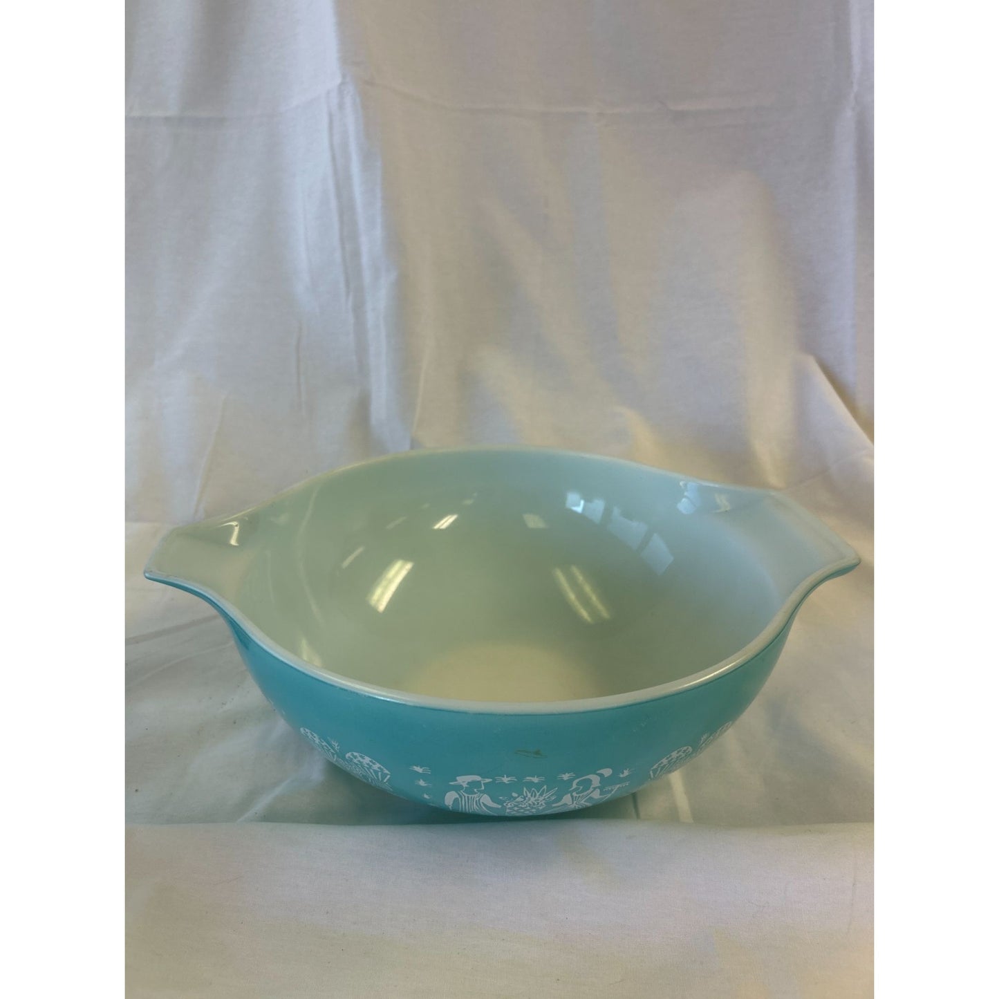 Pyrex Cinderella Mixing Bowl Turquoise 2.5 Qt Farmhouse Pattern Vintage Glass