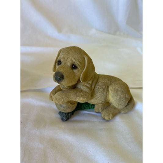Vintage Labrador Retriever Puppy Figurine Holding Ball 5.5" Resin Dog Collectible Decor