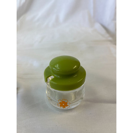 Mini Clear Glass Container With Green Lid & Orange Daisy Decoration
