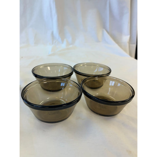 Set Of 4 Anchor Hocking Fire-King Glass Bowls 4" Diameter Brown Smoke Glass
