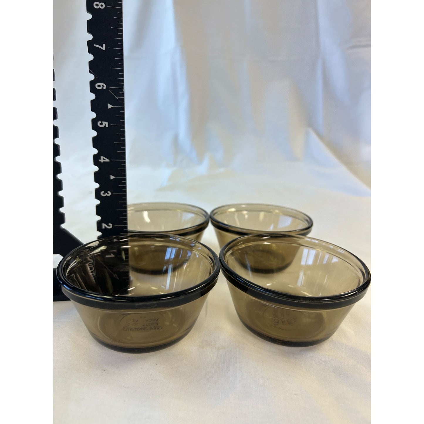 Set Of 4 Anchor Hocking Fire-King Glass Bowls 4" Diameter Brown Smoke Glass