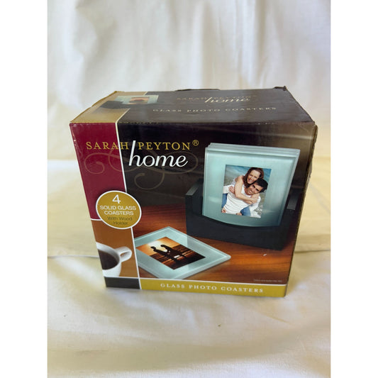 Sarah Peyton Home Glass Photo Coasters Set Of 4 With Wood Display Stand