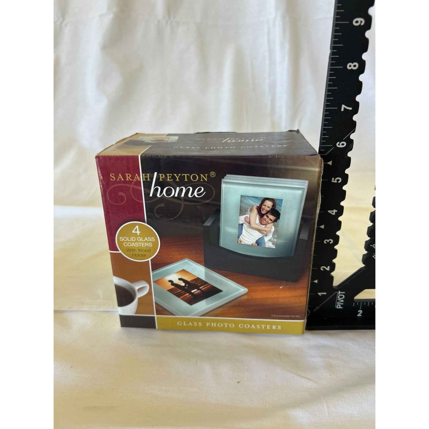 Sarah Peyton Home Glass Photo Coasters Set Of 4 With Wood Display Stand