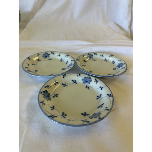 Set Of 3 Floral Blue & White Porcelain Saucer Plates