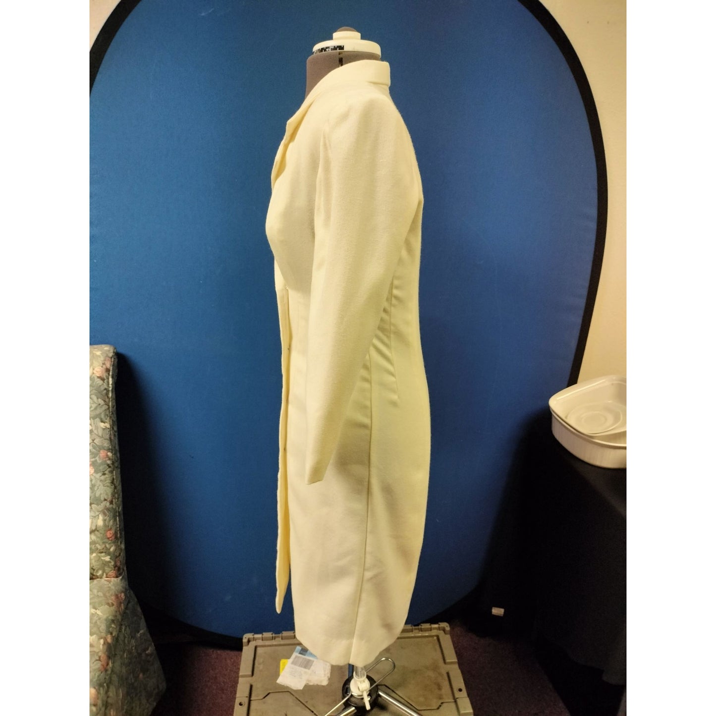 Vintage Ivory Double-Breasted Long Blazer Dress With Silver Button Accents