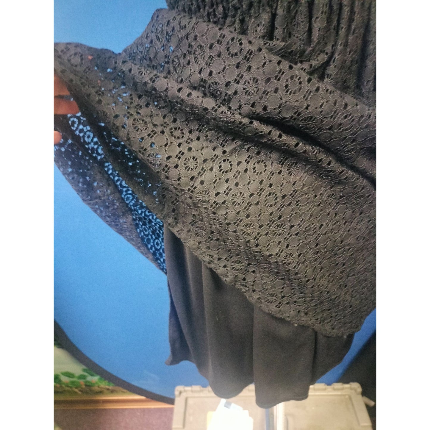 Black Lace Sleeveless Dress With Adjustable Straps & Smocked Waist By Mystil Size M