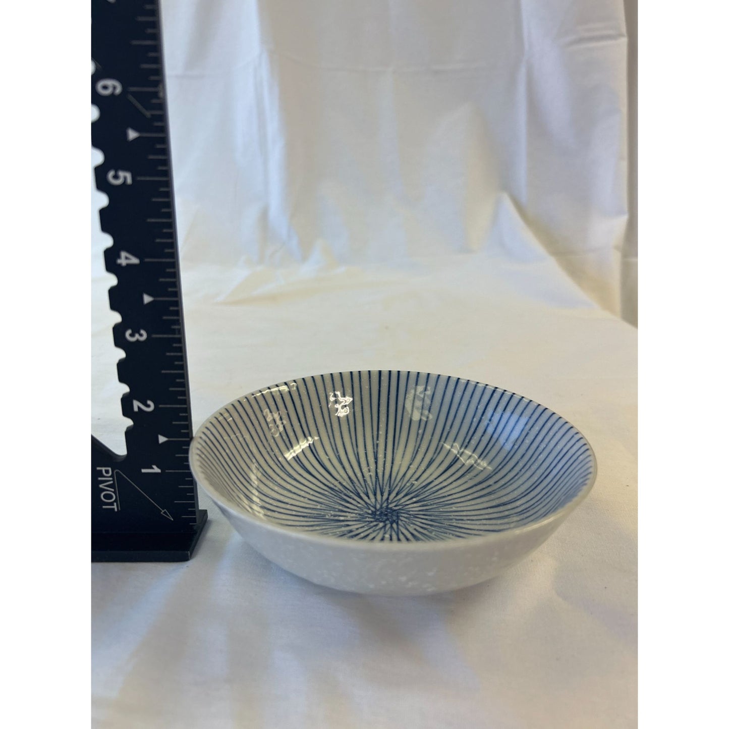 Handcrafted Ceramic Bowl With Blue & White Line Design - 6" Diameter