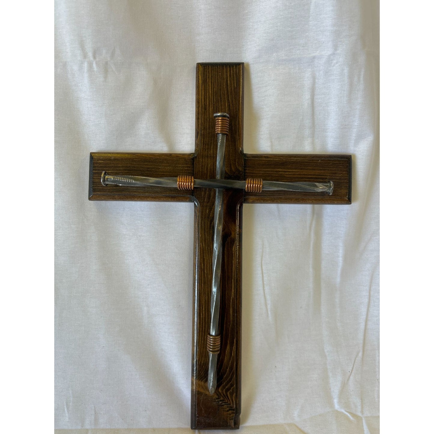 Handcrafted Wooden Wall Cross Made From Church Pews With Nails Detail By San Diego Teen Challenge